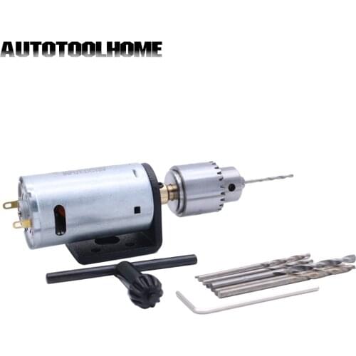 DC 12V Motor Drill Bit Set Mini Hand Electric Drill Kit fits PCB Circuit Board Left Hand Use Micro DIY Drilling Press Machine