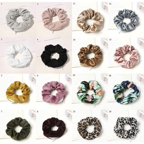 2020 Fashion New Retro Zipper Large Intestine Elastic Hair Band Velvet Tencel Pocket wallet Hair Scrunchies Hair Accessories