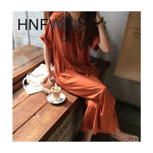 2019 Summer New Fashion Casual Loose Half Sleeve Stand Collar Button Wonen Mid-calf Shirt Long Dress A024