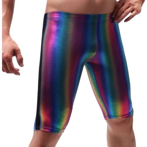 New Mens Night Clubwear Colorful Shorts Side Breathable Mesh Side Hollow Out Rainbow Shorts Home Living Shorts