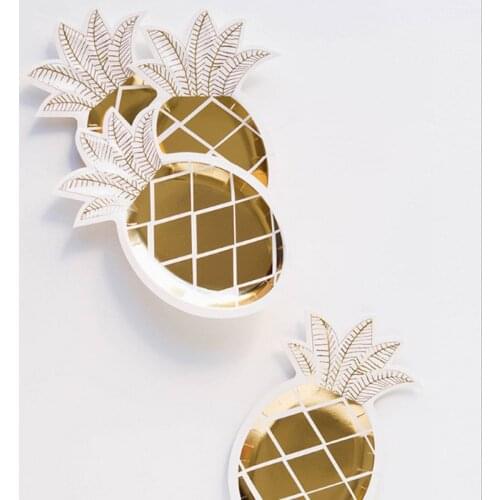 8PCS/Lot Gold Pineapple Disposable Tableware Kids Birthday Favor Paper Plates Hawaii Luau Party Decoration Baby Shower Supplies