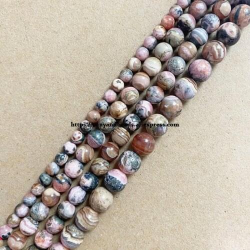 Genuine Semi-precious Natural B Quality Argentina Rhodonite Stone Round Loose Beads 15" 4 6 8 10 MM For Jewelry Making DIY