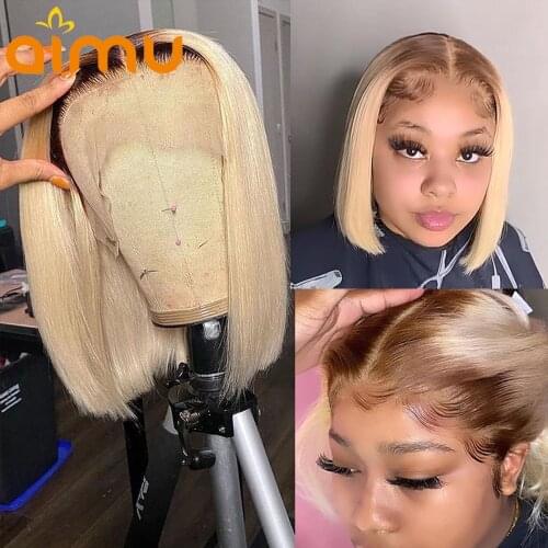 Short Bob Straight 13x6 Lace Frontal Wig Brown Ombre Blonde 613 Glueless Full HD Transparent Lace Front Wig Pre Plucked 250