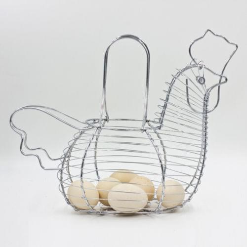 Chicken Egg Holder Large Metal Wire Hen Shaped Kitchen Storage Basket Rack Decor