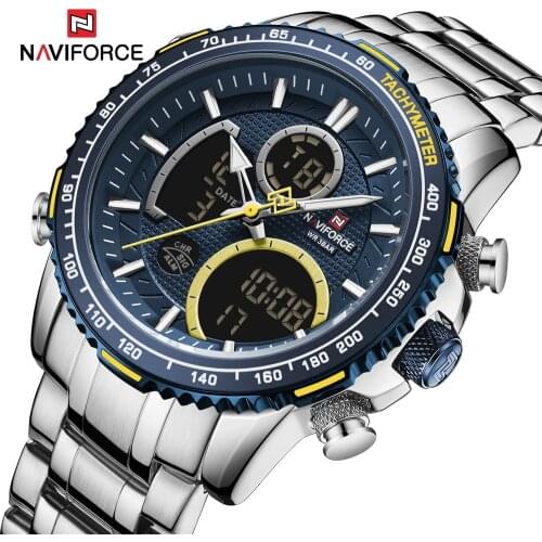 Luxury Brand NAVIFORCE Mens Watch Big Dial Stainless Steel Sports Chronograph Quartz Wristwatch Man Clock Relogio Masculino
