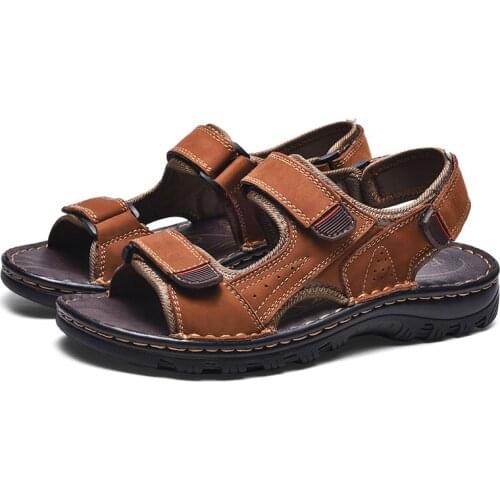 Hot Sale Summer Mens Sandals Outdoor Genuine Leather Breathable Mens Sandals Handmade Men Beach Sandals Soft Mens Sandals