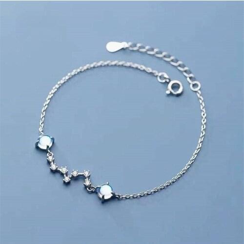 925 Sterling Silver Moonstone Round Bead Charm Bracelet & Bangle For Women Girls Wedding Jewelry sl207