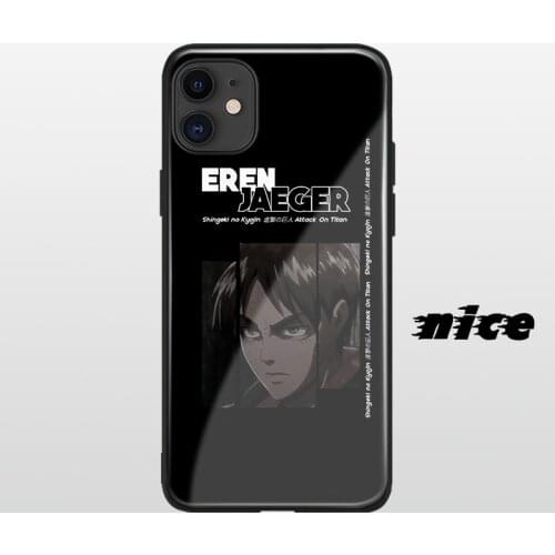 Eren Jaeger Attack on Titan Anime Glass Soft Silicone Phone Case FOR IPhone SE 6 7 8 Plus X XR XS 11 12 Mini Pro Max Cover Shell