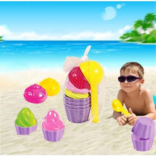 SLPF 9 Pcs Kids Baby Beach Toy Small Cake Mould Spoon Ice Cream Pudding Beach Play Sand Play Snow Tool Toys For Children New G52