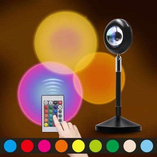 New RGB Remote Control Rainbow Sunset Red Projector Led Night Light USB Sun Projection Desk Lamp for Bedroom Wall Decoration