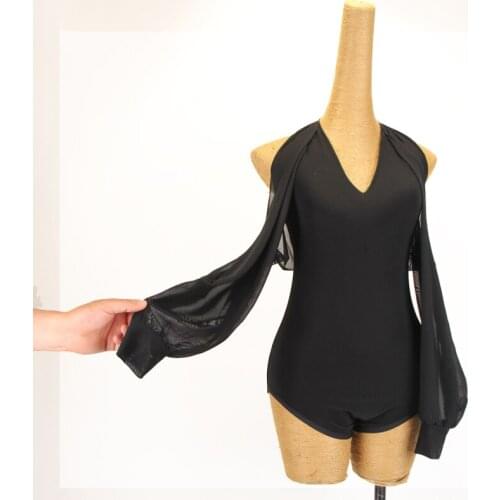 Latin Dance Tops Long Sleeve Bodysuit For Women Adult Professional Rumba Jumpsuit Tango Stage Clothes Ballroom Dancewear DQL5654