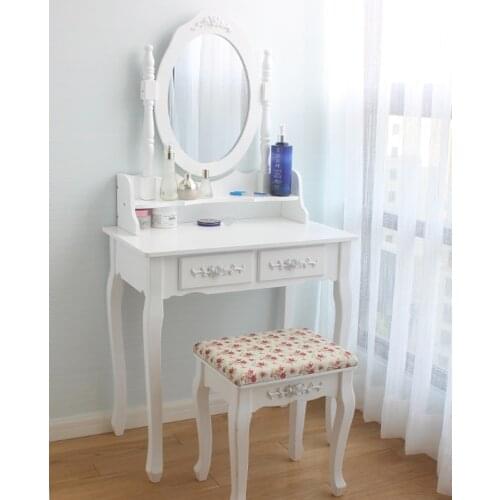 Dressing Table with Mirror and Stool 2 Drawers Adjustable Vanity Table Set Makeup Dresser Bedroom Furniture