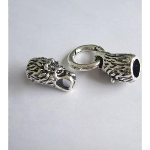 2Sets Antique Silver Color 8mm Hole Lion Head Clasps For Leather Bracelet Necklace Jewelry Findings