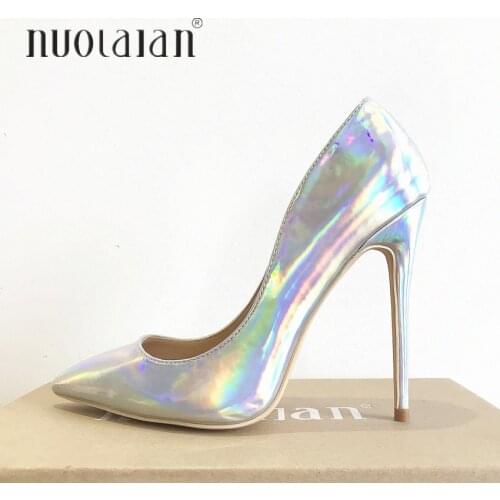 2019 New Brand Women party wedding Pumps Elegant Pointed Toe Thin High Heels Pumps Fashion Sliver Shoes Woman 12cm/10cm/8cm