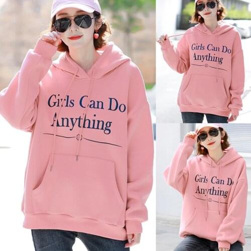 Women Letter Printed Hoodies Loose Hooded Womens Korean Style Sweatshirts