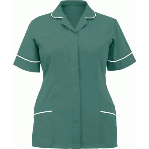 Women Turn-down Collar Solid Color Tunic Graphic T Shirts Uniform Clothing Supermarket Beauty Shop Individuality Tops Футболка