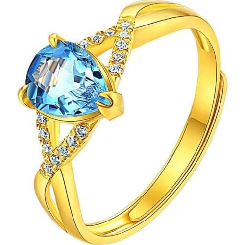 Blue Crystal Ring for Women Gold Color Cubic Zircon Wedding Engagement Anniversary Rings Resizable