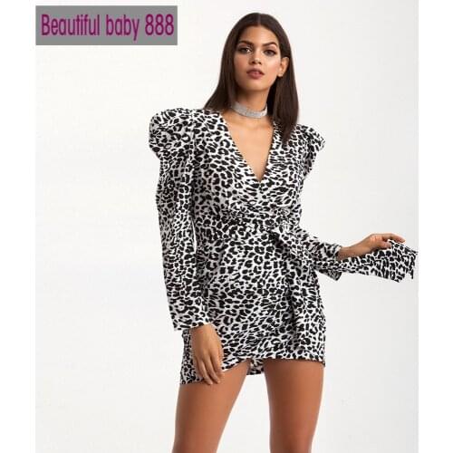 2019 New long sleeve bodycon dress women v-neck sexy leopard dress plus size clothing fashion fitting runway dresses wholesale