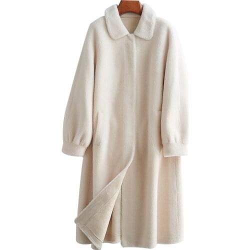 2020 New Long Fund Overknee Sheep Shearing Overcoat Woman Directly Canister Grain Wool Leather And Fur Loose Coat