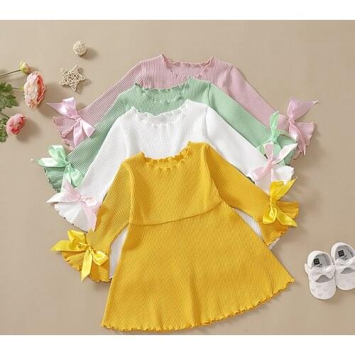 2021 Baby Girls Butterfly Tongs Cotton Toddler Strip Dress Tong-Sleeved Infant Simple Cute Girl Dress Pure Casual Princess Dress