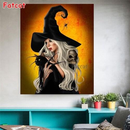 5d Diy Diamond Painting Witch and black cat full Drill painting diamond embroidery art rhinestone picture halloween gift PP2294