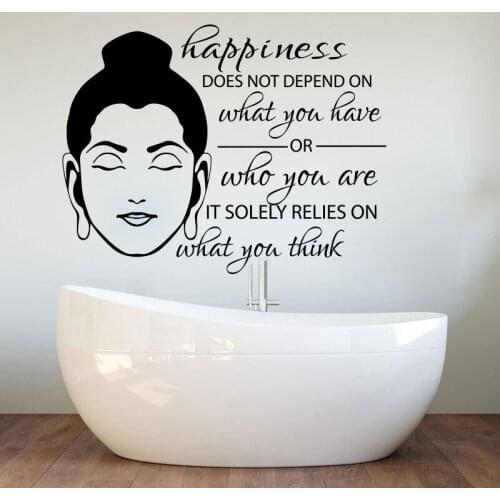 Buddha Happiness Meditation Quote Wall Sticker Bathroom Bedroom Buddha Religion Quote Wall Decal Vinyl Home Decor