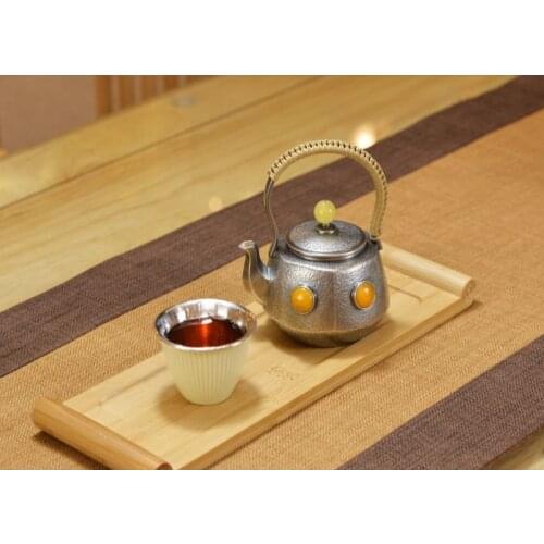 Silver pot 999 sterling silver handmade tea set Japanese retro teapot kettle home tea ceremony Kungfu tea set 180ml