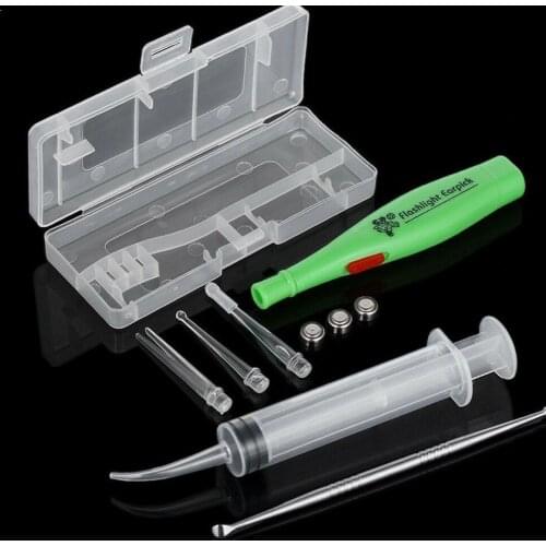 Ear Wax Remover with LED Light Tonsil Stone Remover Tools Steel Earpick Clean Syringe Tips Care Ear Irrigator Too B5L5