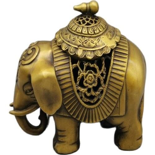 Chinese Old Bronze Statue Brass Gourd Elephant Incense Burner