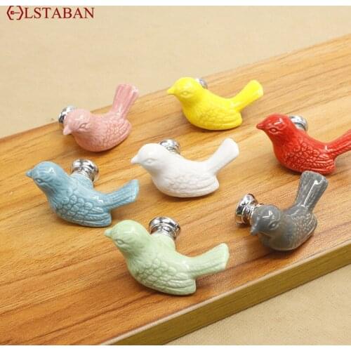 LSTABAN European-style Ceramic Door Handle Dove Cartoon Childrens Cabinet Handles Drawer Furniture Single Hole Door Knobs