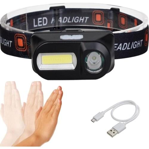 Mini COB LED Headlight Headlamp Head Lamp Flashlight USB Rechargeable 18650 Torch Camping Hiking Night Fishing Light