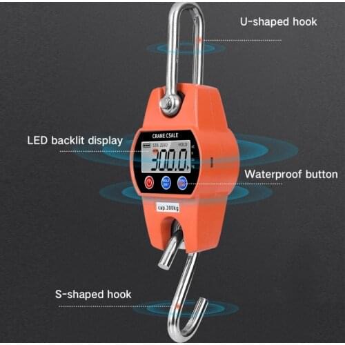 300KG Mini Crane Scale Portable LCD Digital Electronic Balance Hanging Scales Stainless Steel Heavy Duty Weight Tool Home Farm