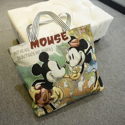 Disney Cartoon fashion Mickey knitted handbag shoulder pack large capacity women shopping bag canvas cartoon stitch bag gift