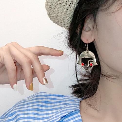 Fashion Korean Women Girl Creative Funny Shy Girl Hollow Face Pendant Alloy Hook Earrings Jewelry Birthday Gift