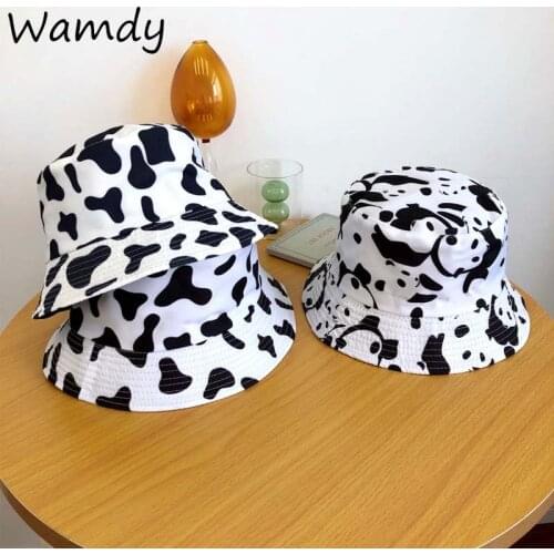 Fashion Cow Print Fisherhats Hat White Black Double-sided Bucket Hat Fisherman Caps Summer Hats For Women New Beach Hats
