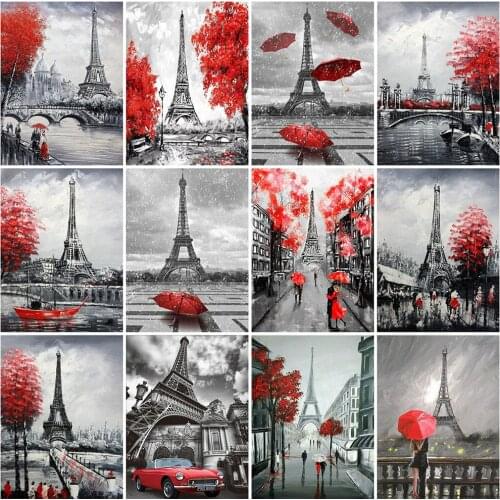 MomoArt 5D DIY Diamond Embroidery Street Black Red Diamond Painting Tower Landscape Diamond Mosaic Full Layout Wall Decorations