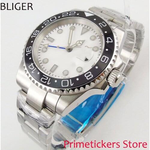 Sapphire crystal 40mm white sterile dial black ceramic bezel GMT luminous automatic movement mens watch
