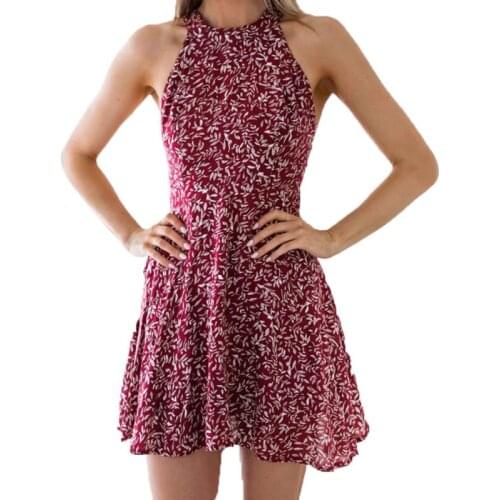 Soft Summer Red Backless Printed Casual Round-neck Evening Party Cocktail Beach Dress Sundress For Pregnant Woman Sexy Cloths