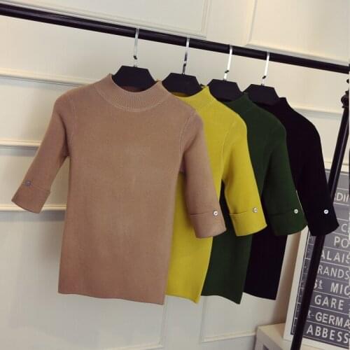 2018 New Autumn Women Thin Sweaters Lady Half Sleeve knitted Sweater Female Turtleneck Sweater Basic Tops Pullover Shirts WZ429