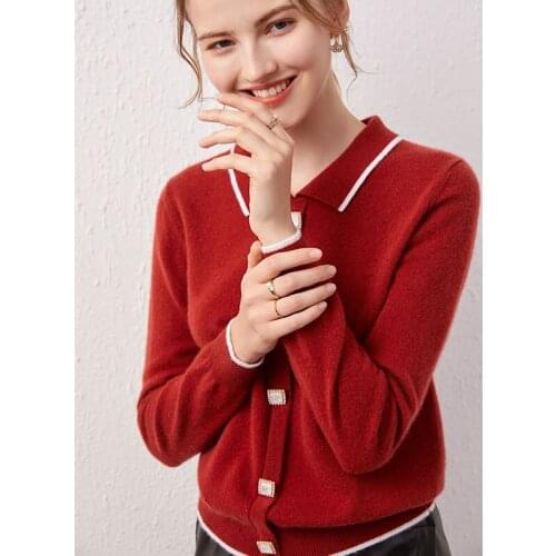 New spring and autumn high-quality cashmere sweater womens lapel cardigan cardigan all-match solid color soft warmth casual loo