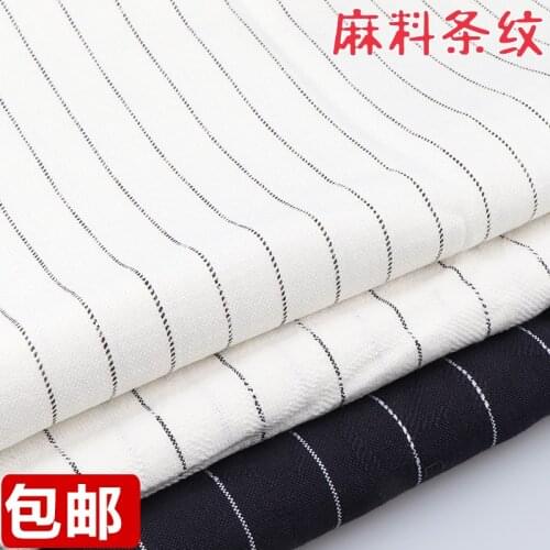 Summer New Woven Striped Fabric Cotton Linen Black and White Skirt Pajamas Work Shirt Garment Material