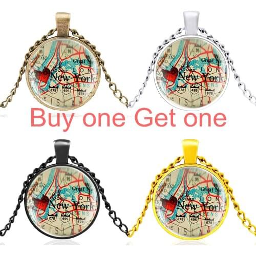Classic New York Map Design Glass Dome Pendant Necklace Men Women High Quality Necklace Jewelry Accessories Gifts