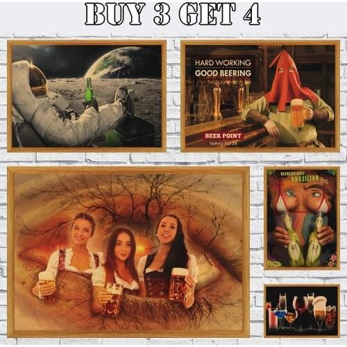 Beer Girl Beer Culture Retro Kraft Paper Poster Room Decor Bar Cafe Bedroom Decor Painting Wall Sticker