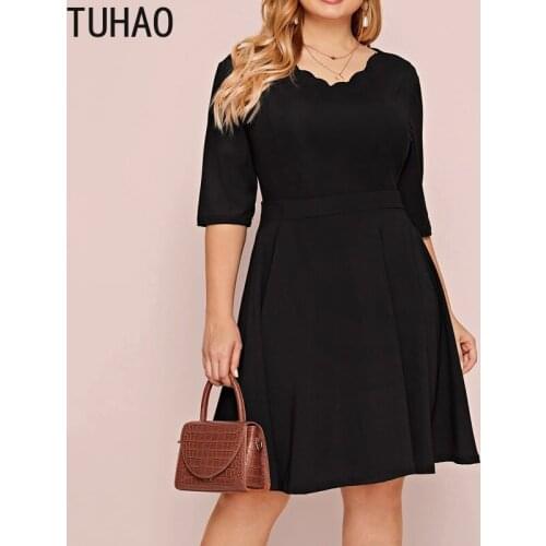 TUHAO Elegant Black High-waist Dress for Woman Large Size 8XL 7XL 6XL 5XL Womens Petal Neckline Dress Office Lady Dresses WM53
