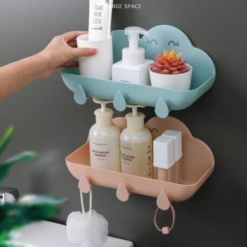 Bathroom Free Punching Storage Rack Kitchen Toilet Wall-mounted Multifunction Organizer Rack Plastic Clouds Shower Storage Shelf