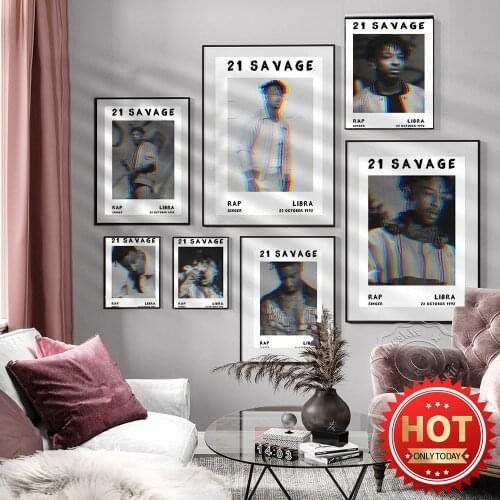21 Savage Poster, Music Star Prints, Black White Handsome Man Wall Art, Retro Singer Wall Picture, Bar Pub Club Wall Stickers
