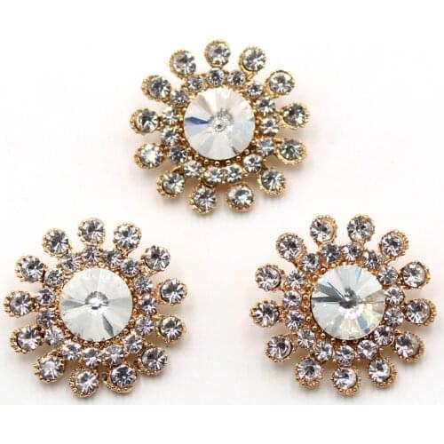ZMASEY 10Pcs new alloy rhinestone buckle with golden buttons, DIY hand-sewn clothing, hair accessories, wedding decoration acces