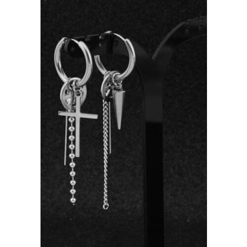 Bulletproof Youth League Jintaixiang the Same Sharp Cone Bead Chain Earrings Wholesale Mens Stainless Steel Piercing Ear Clips