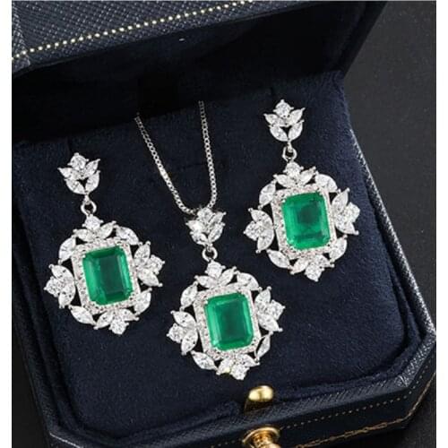 QTT Classic Bridal Wedding Jewelry Set For Women 925 Sterling Silver Square Crystal Necklace Earrings Ring Sets For Engagement
