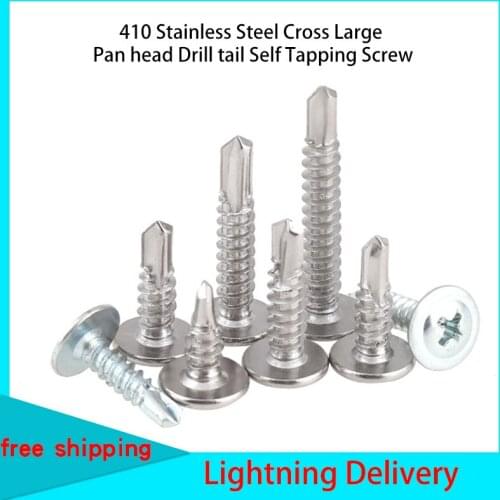 GuHua 410 Stainless Steel Cross Large Pan head Drill tail Self Tapping Screw Phillips Truss Self Drilling screws m4.2M4.8 20pcs